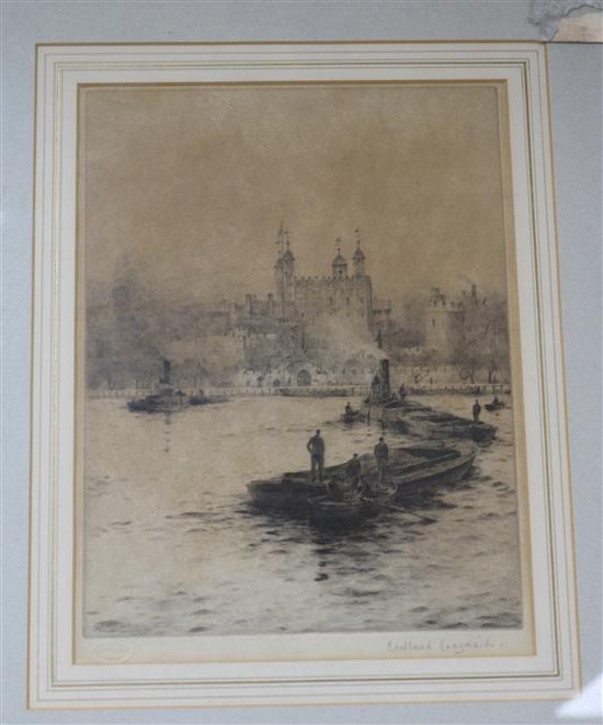 Rowland Langmaid, etching, The Tower, signed in pencil, 11 x 8.5in.